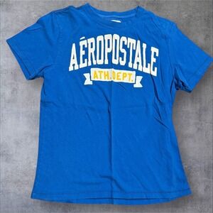 Aeropostale Shirt Mens L Blue Applique Logo‎ Short Sleeve Preppy Y2K Aero NYC 87